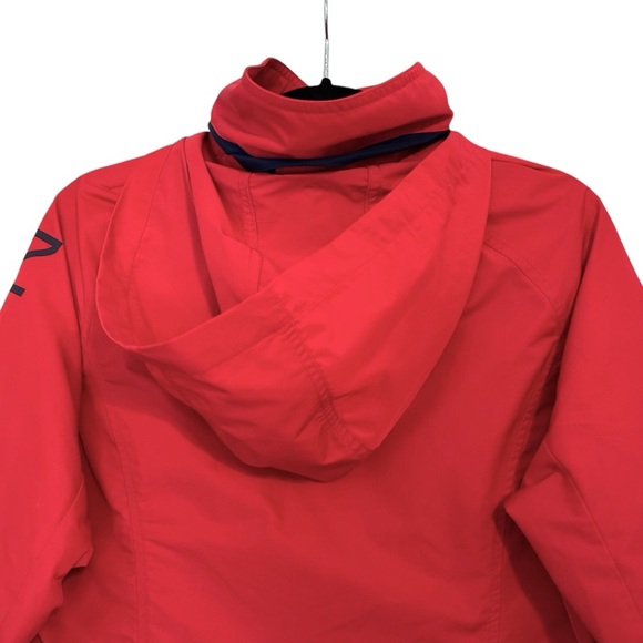 Nautica J Class Red‎ Hooded Windbreaker Jacket Women’s L Logo Sleeve 2010s Y2K - Picture 12 of 15